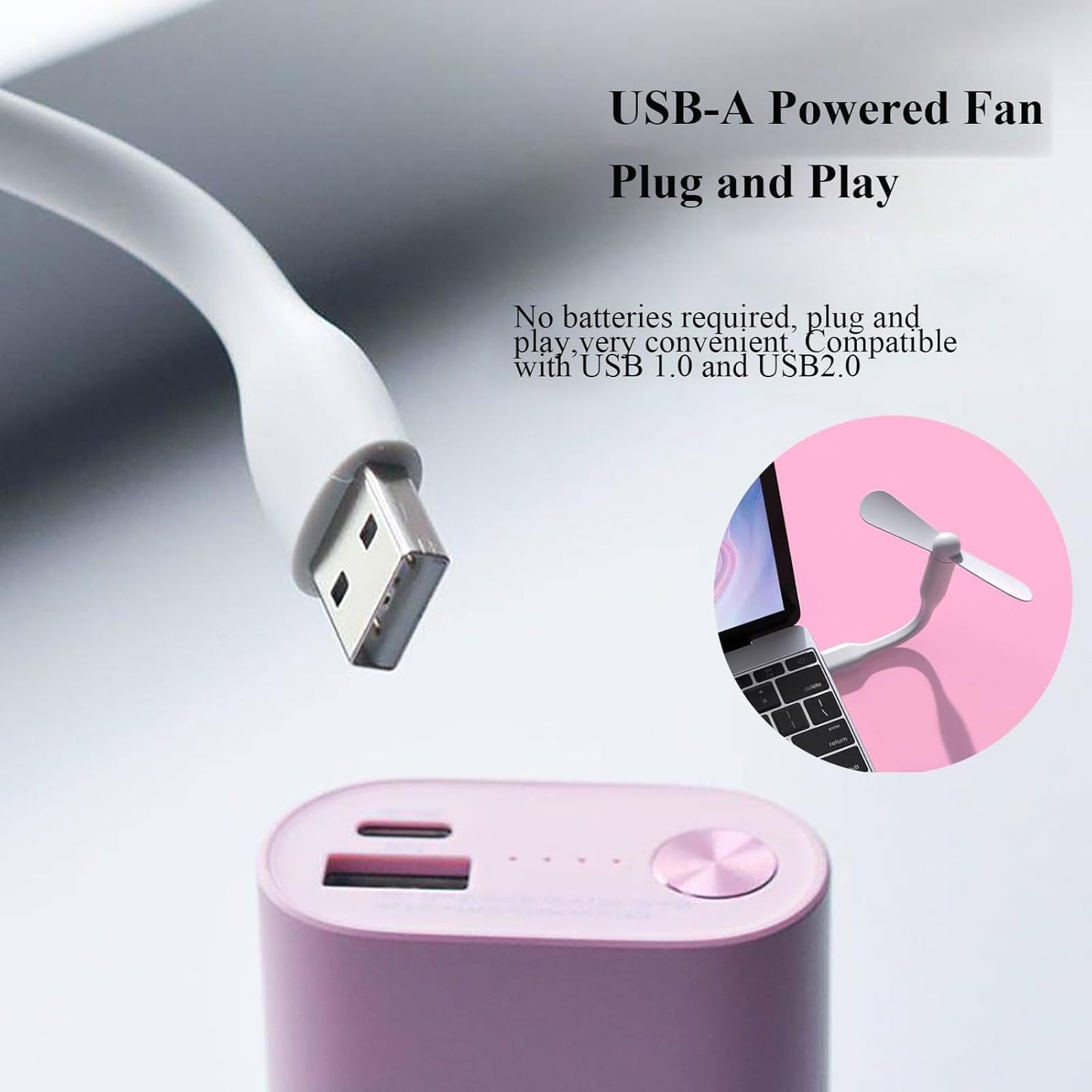 Mini USB Fan, Portable Pocket Fan USB-A Powered Little Cooler, Quiet Operation, for Home Office Car Outdoor Travel- 4 Pack (White)