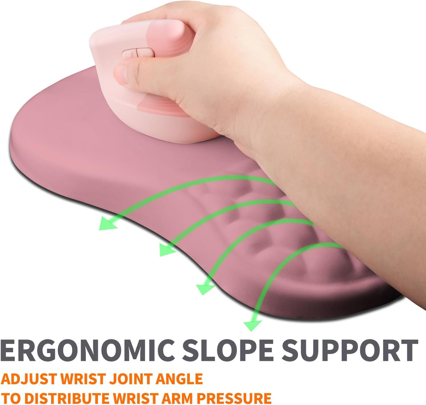Ergonomic Joint Wrist Support Mouse Pad with Memory Foam Cushion Massage Bump, Carpal Tunnel Pain Relief Mousepad Slope Design for Wrist Rest, 11.8x7.9 in, RosyBrown