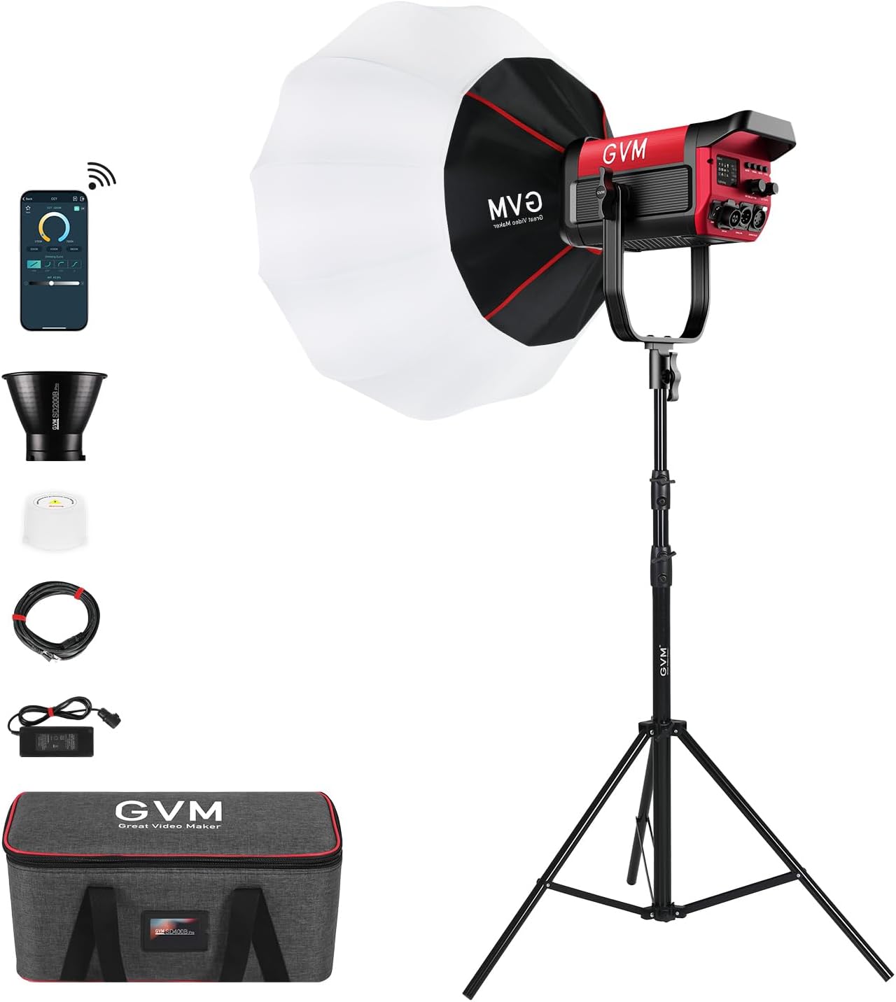 GVM LED Video Light Studio with Softbox, 200w Photography Lighting Kit with Bluetooth Mesh Network/DMX Control,45400lux/1m Continuous Lighting Kit for Film Recording,12 Lighting Effects