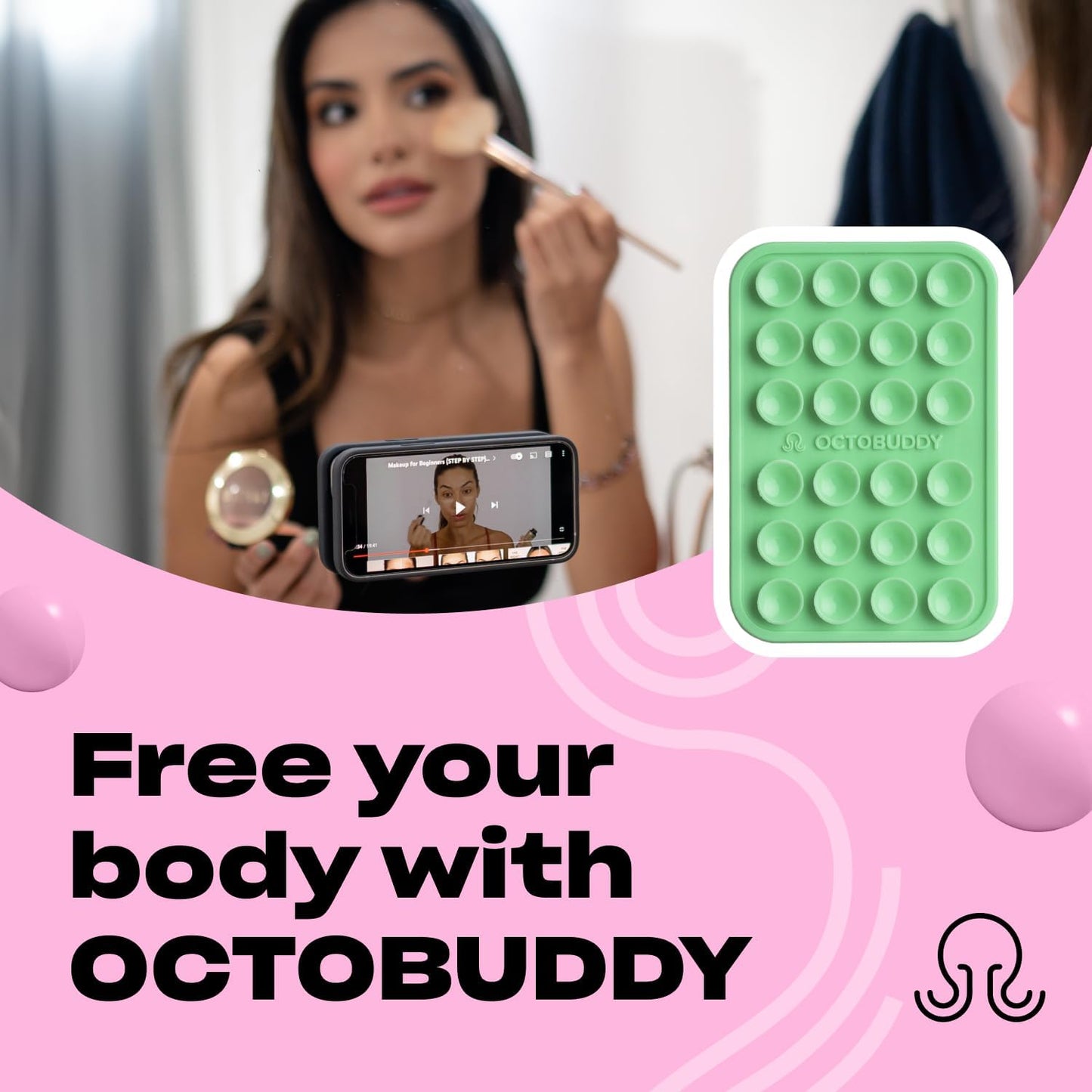 Classic - Silicone Suction Phone Case Adhesive Mount - Hands-Free, Strong Grip Holder for Selfies & Videos - iPhone & Android Compatible - 2.25″ x 3.25″, Green Ash