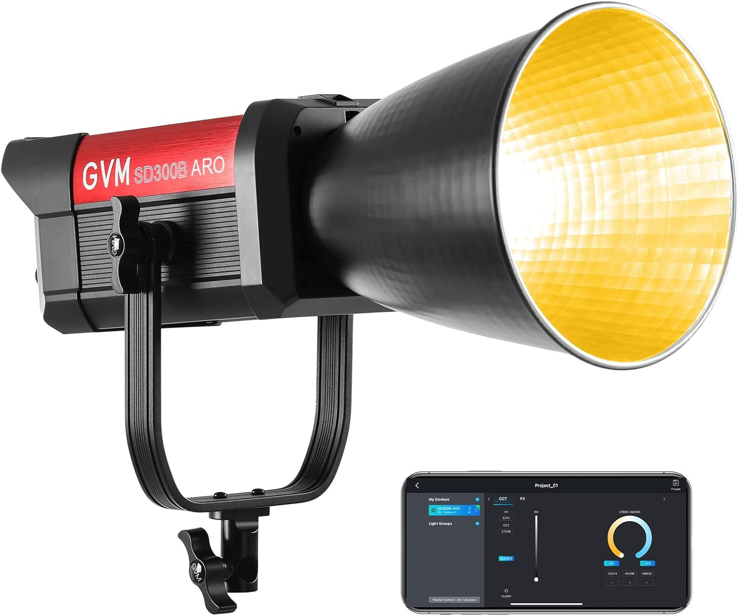 GVM 300W LED Video Light, 221950lux/1m, ARO SD300B Photography Lighting Kit with APP Control, 2700K-6800K Studio Light Continuous Lighting Kit for YouTube,Film,12 Scene Effects