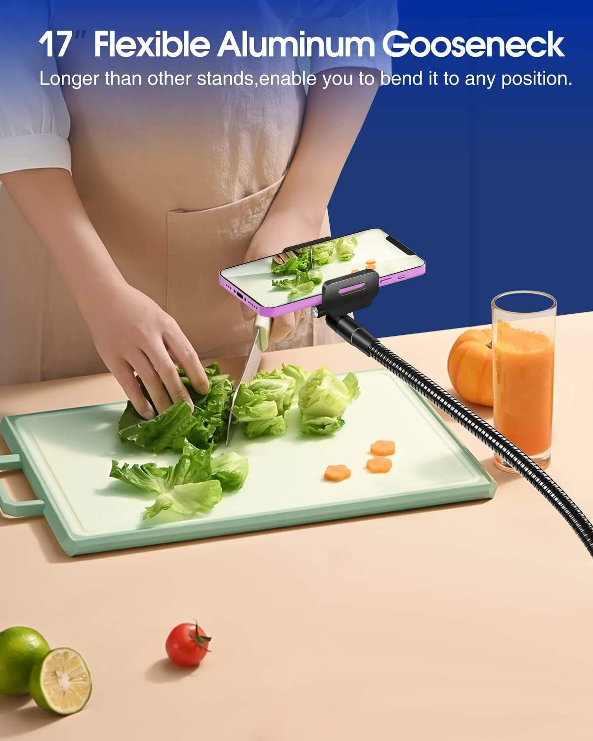 Elitehood 6.7 Feet Tall Phone Tripod, Heavy Duty Metal iPhone Tripod Stand with Remote, 17" Gooseneck Overhead Tripod for iPhone 15 14 13 Pro Max / 13 Pro / 13 12 11, Android Cell Phone Black