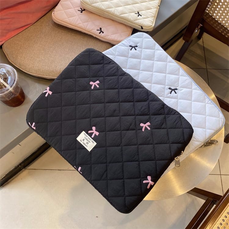 Cute Bow Graphic Carrying Laptop Bag Y2K Preppy Laptop Sleeve Case Bag Kawaii Pad Computer Protect Case Pouch (13-14 inch,Black)