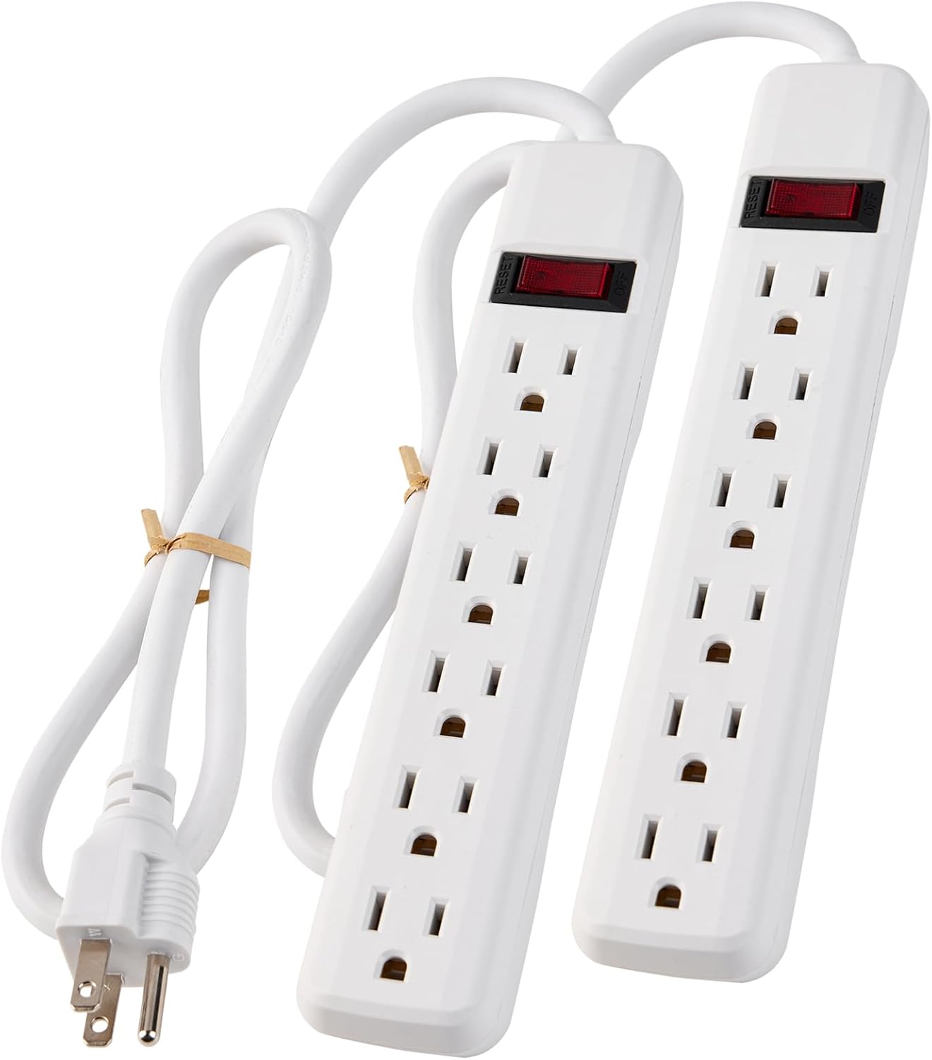 6-Outlet Surge Protector 2pk – 250 Joules, 2ft Cord, 15A/125V, 1875W Max – Right Angle Plug, Black – Home, Office, & Electronics Protection