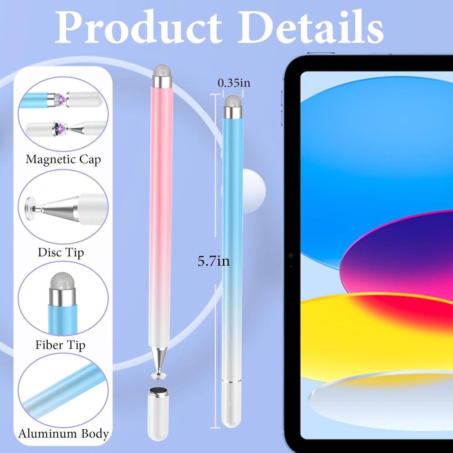 2 in 1 Magnetic Disc Stylus Pen for Touch Screens, Compatible with iPhone/iPad/Android/Microsoft/Surface All Capacitive Touch Screens