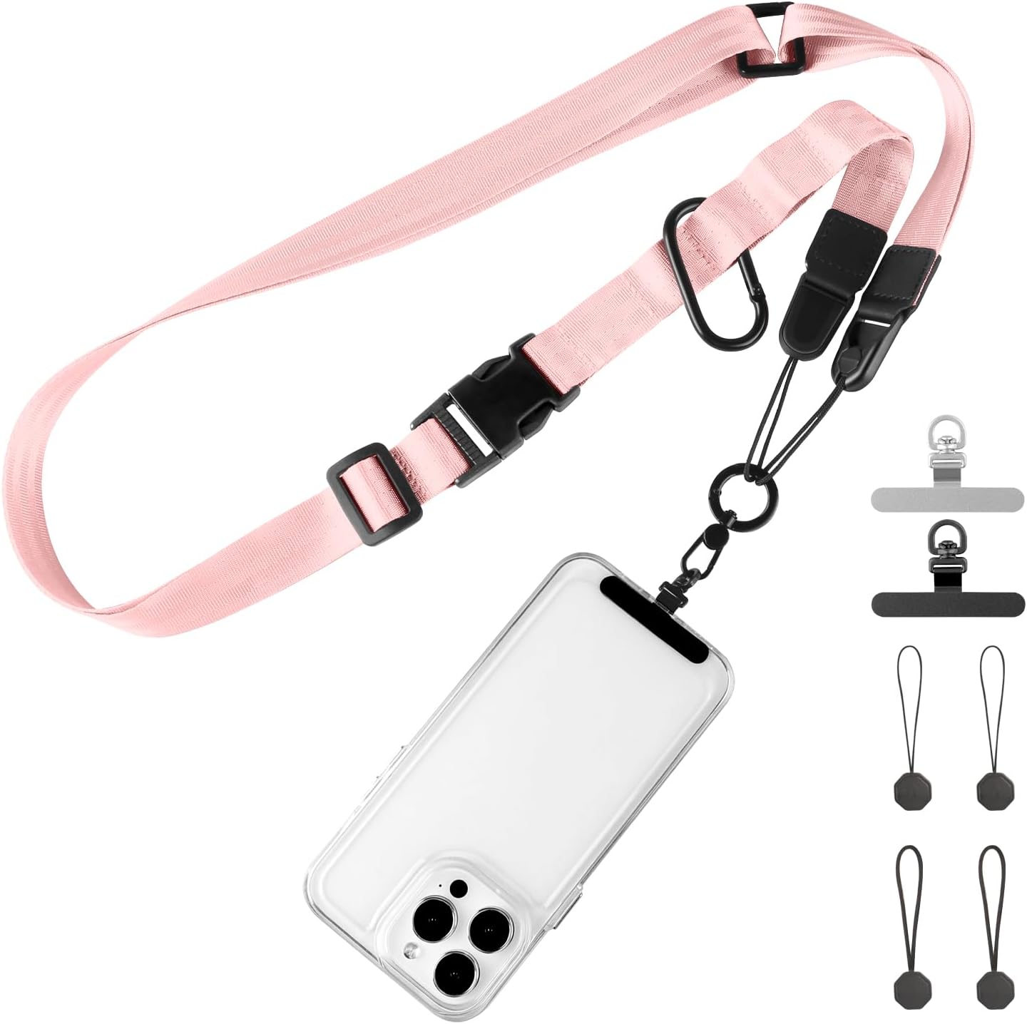 Adjustable Crossbody Phone Lanyard, Universal Phone Wrist Strap and Phone Neck Strap with Tether Tab, Phone Lanyard with Quick Release, Suitable for iPhone and Most Smartphones, Light Pink