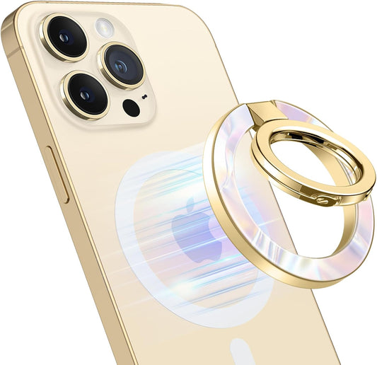 GVIEWIN Magnetic Phone Ring Holder, Compatible with MagSafe Phone Grip with Adjustable Stand, Magnet Phone Ring Kickstand for iPhone 16 Pro Max/Plus/15/14/13/12 Series/Other Phones (Pearly/Purple)