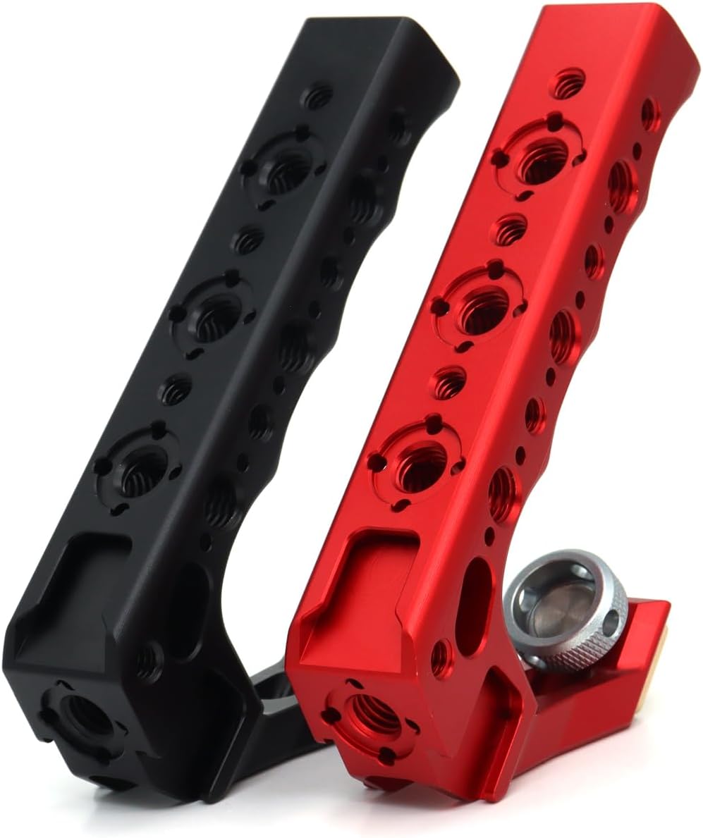 Top Handle Camera Grip with Cold Shoe Base for DSLR Camera Cage, with 3 Cold Shoe Adapters to Mount DSLR Camera with Microphone/LED Light/Monitor (Red with Cold Shoe Base)
