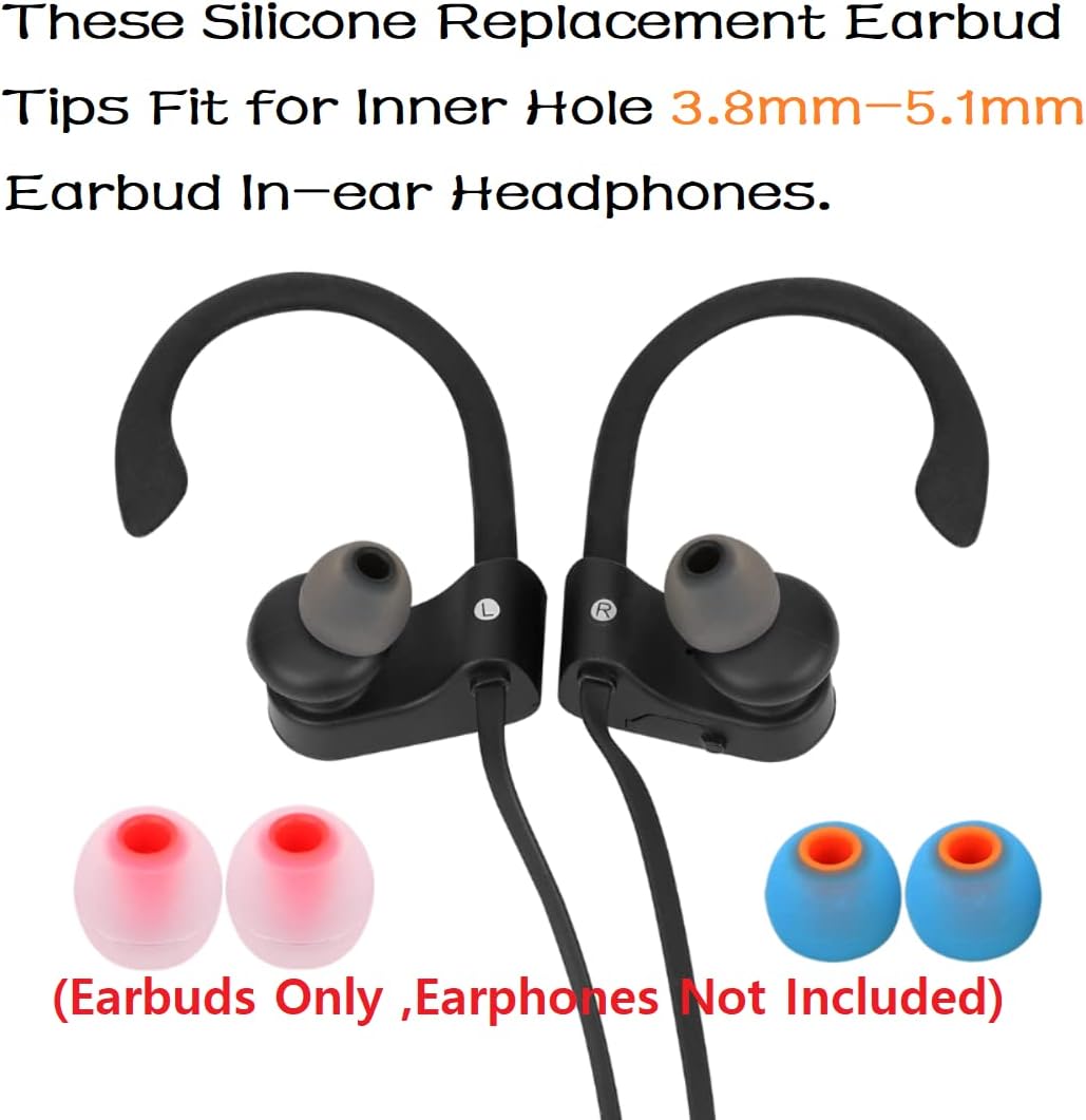 Silicone Earbud Tips Earbuds Replacement Ear Tips Gels Bud for Popular in-Ear Headphones Other Inner Hole from 3.8mm - 5.1mm Earphones 9 Pairs S/M/L