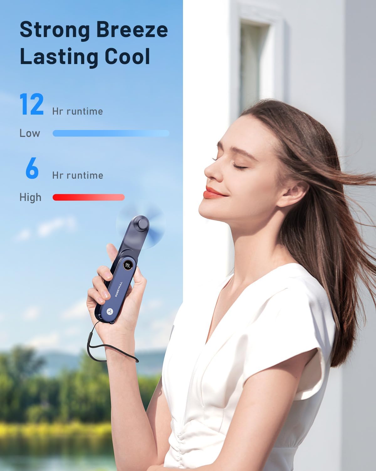 SWEETFULL Portable Handheld Mini Fan with LED Display, 3-in-1 Personal Foldable USB Rechargeable Hand Held Fan & Flashlight for Travel, Lash Eyelash, Cute Small Pocket for Women, Girls