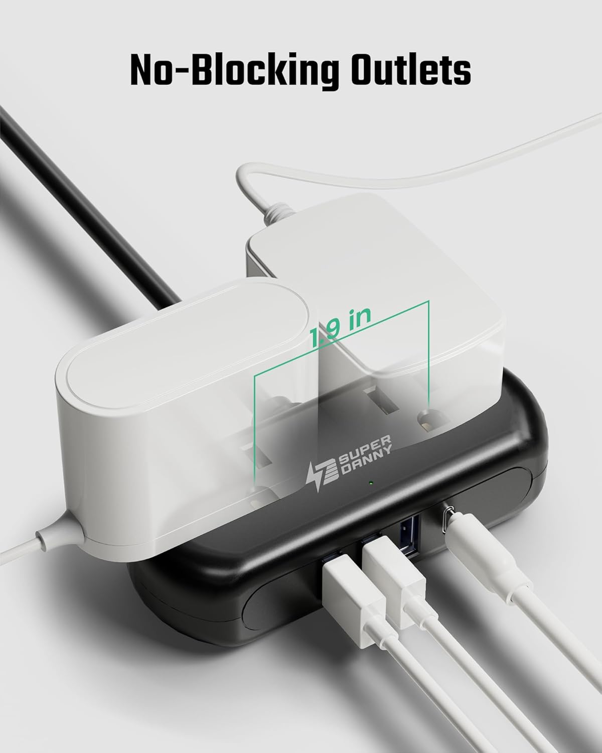 Power Strip with USB, SUPERDANNY Mini Surge Protector with 2 Wide-Spaced Outlets, 3 USB-A 1 USB-C, 5 Ft Extension Cord, Flat Plug, Compact Size Desktop Charging Station Travel, Home, Office, Black