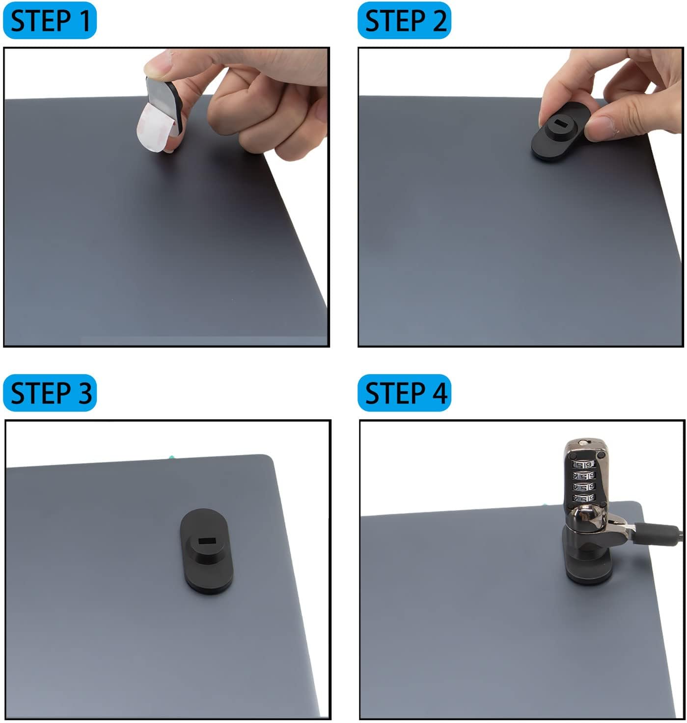 5Pack Anti Theft Self-Adhesive Security Plate with Slot for Cables to Lock Down Laptops, Mac Book, Tablets, iPad, or Other Computer (Black)