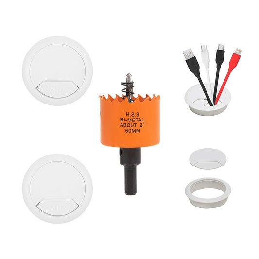 Desk Grommet 2 inch with Hole Saw, Desk Cord Hole Cover Grommet for Cables, 2 PCS, White