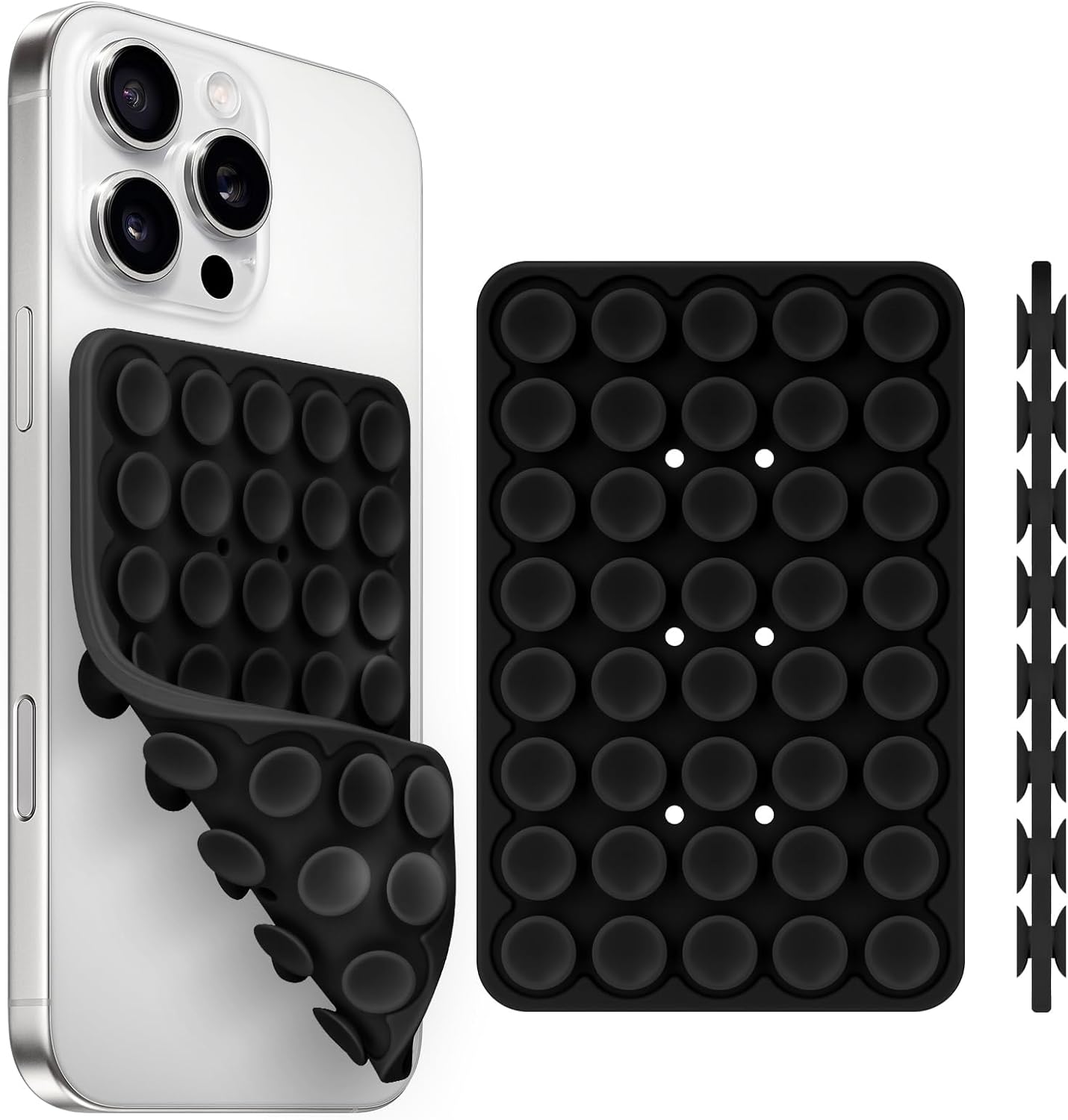 Silicone Suction Cup Phone Case Mount Double Sided, Phone Accessories Hands-Free Strong Grip Holder for Selfies and Videos, Silicon Phone Stand for iPhone and Android Black