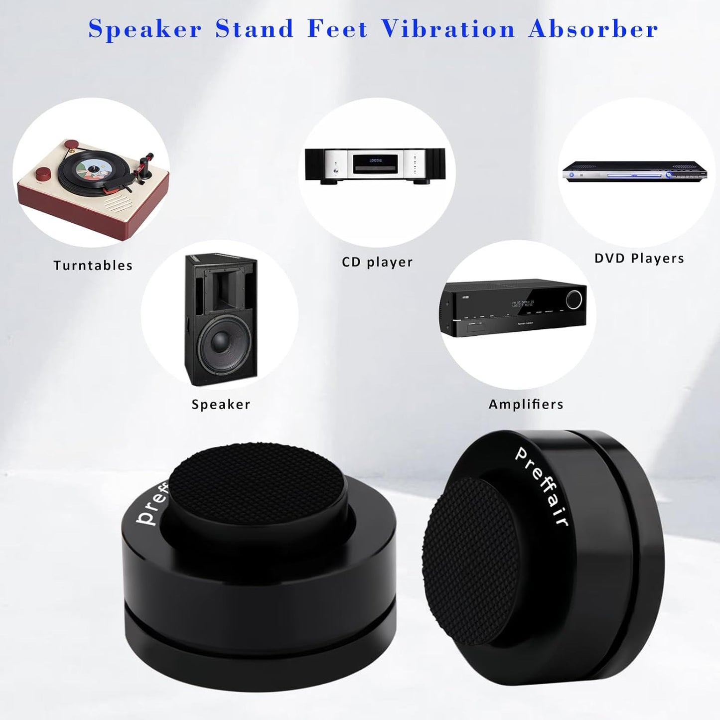 Preffair 4 Pcs Turntable Anti-Vibration Isolation Feet Speaker Feet Isolators Subwoofer Shock Absorber Stand Speaker Cone Pads with Ceramic Beads for DAC Recorder, HiFi Amplifier (Aluminum Alloy)