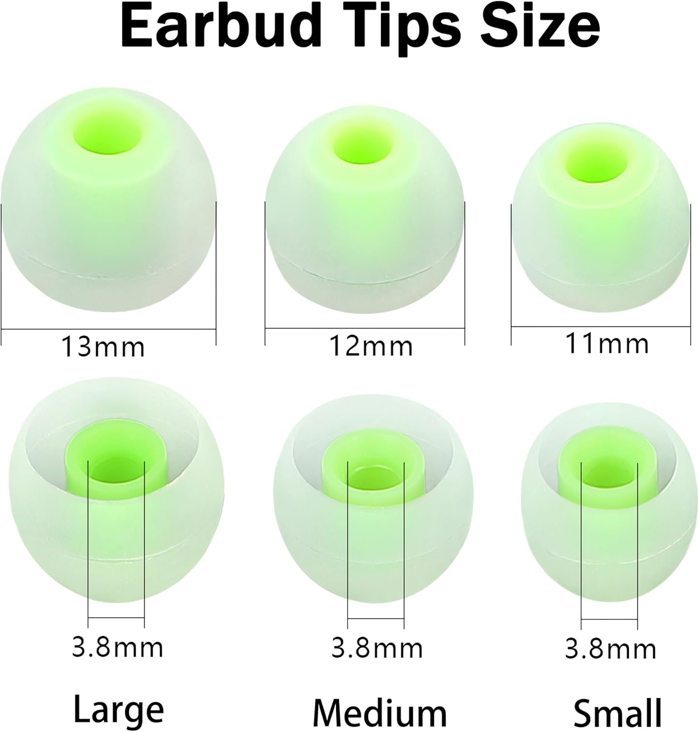Silicone Earbud Tips Replacement - Fit Most In-Ear Earbuds (Inner Hole 3.8mm - 5.1mm) - 9 Pairs S M L