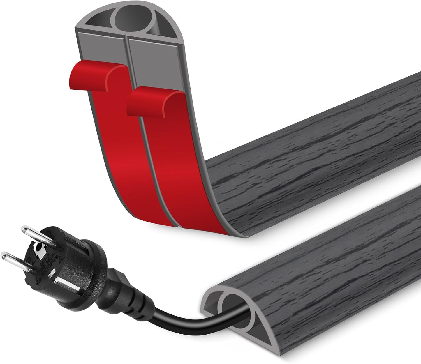 Floor Cord Cover for Wires on Floor Self Adhesive Cord Hider Floor Cable Management Wire Covers for Cords Protector Prevent Cable Trips Cord Cavity W 0.32" x H 0.32", Deep Gray Wood, 3.3Ft