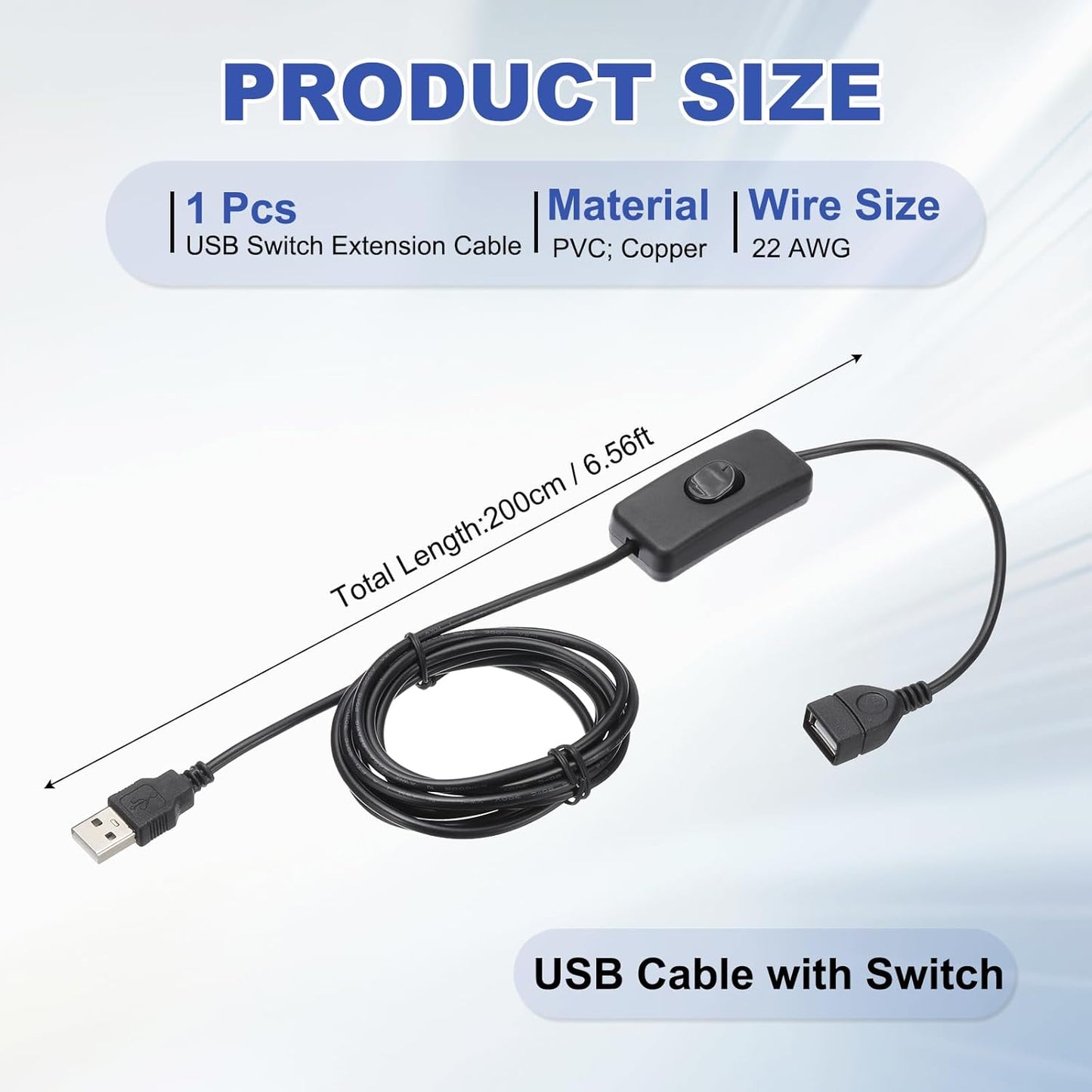 MECCANIXITY USB Extension Cable with ON/Off Toggle Switch 2m USB Male to Female Extension Cord for Desk Lamp Fan LED Light Strip Black Pack of 1