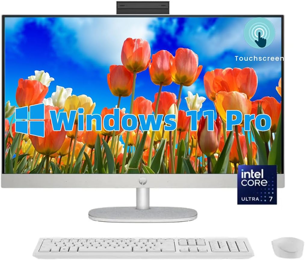 HP All-in-One Desktop - 27'' FHD Touchscreen Computer, Windows 11 Pro, Intel 12-core Ultra 7 155U(Beats i7-1355U), Wi-Fi 6, Bluetooth, Adjustable Height, Anti-Glare (32GB RAM | 1TB SSD)