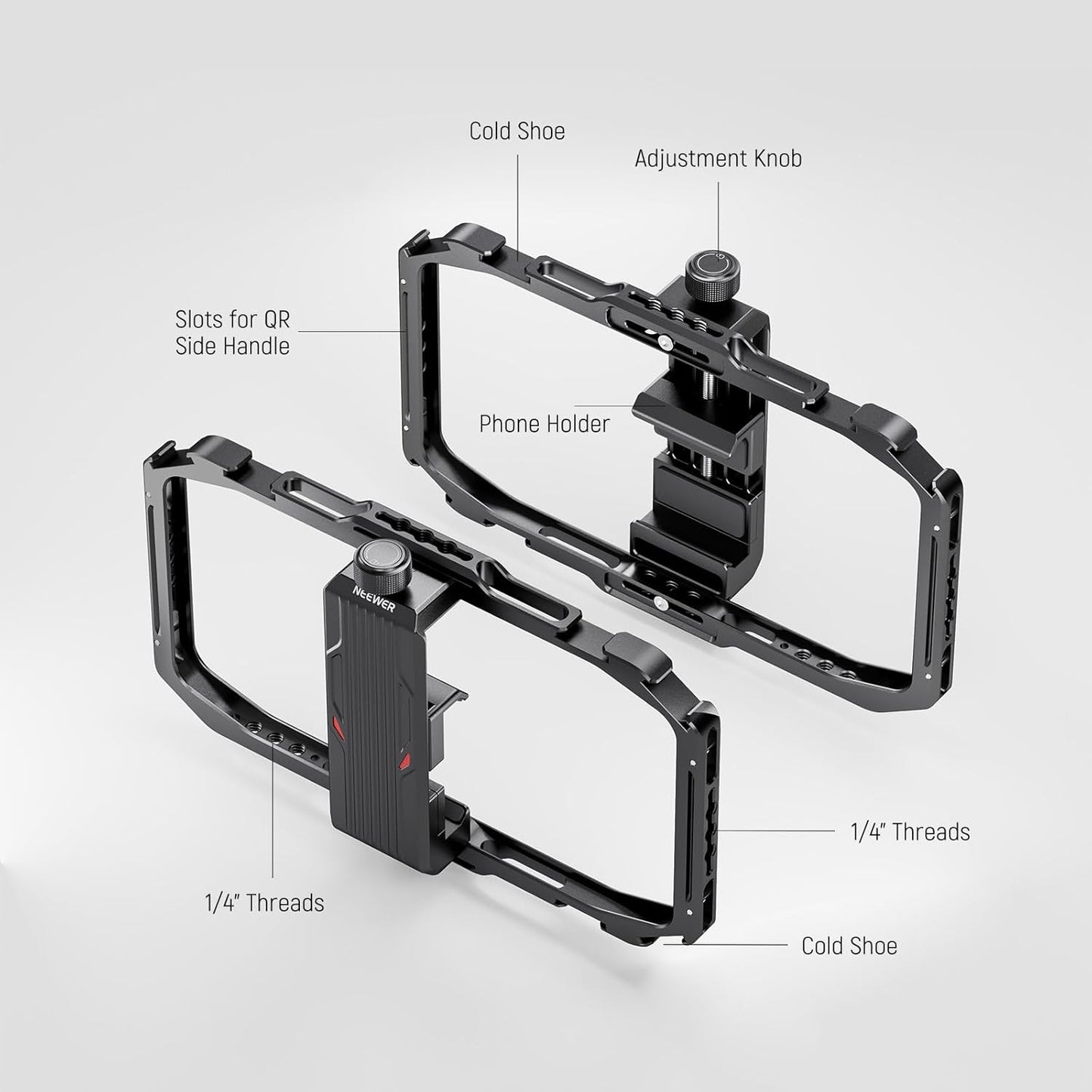 NEEWER Universal Phone Cage, Smartphone Video Rig with Quick Release Mounts Cold Shoes for Videomaker Filmmaking TikTok Vlogging Phone Video Stabilizer Holder Compatible with iPhone Samsung, PA039