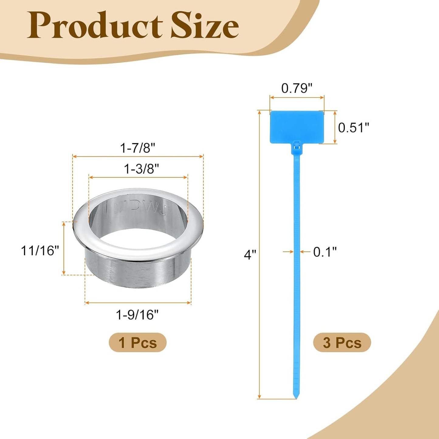 uxcell Desk Grommet, 1-9/16" (40mm) Zinc Alloy Cable Hole Cover Wire Cord Organizer with Marked Cable Ties for Home Office Desktop Wire, Silver Tone