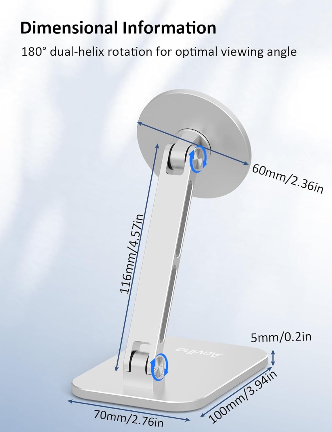 Magnetic Phone Stand for MagSafe Adjustable - Aluminum Portable Phone Holder for Desk with 360° Rotating Head Compatible with iPhone 16/15/14/13/12 Pro Max and Magnetic Phone Case, Silver