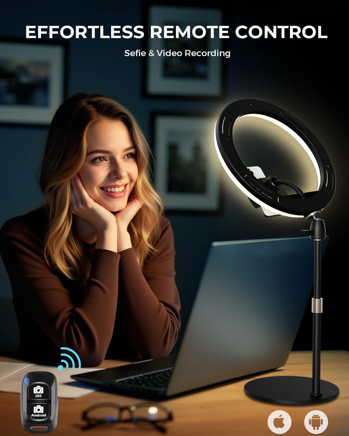 UBeesize 12" Desk Ring Light with Stand & Phone Holder - Adjustable Studio Light for Photography，Zoom Meetings, YouTube, TikTok, Live Streaming