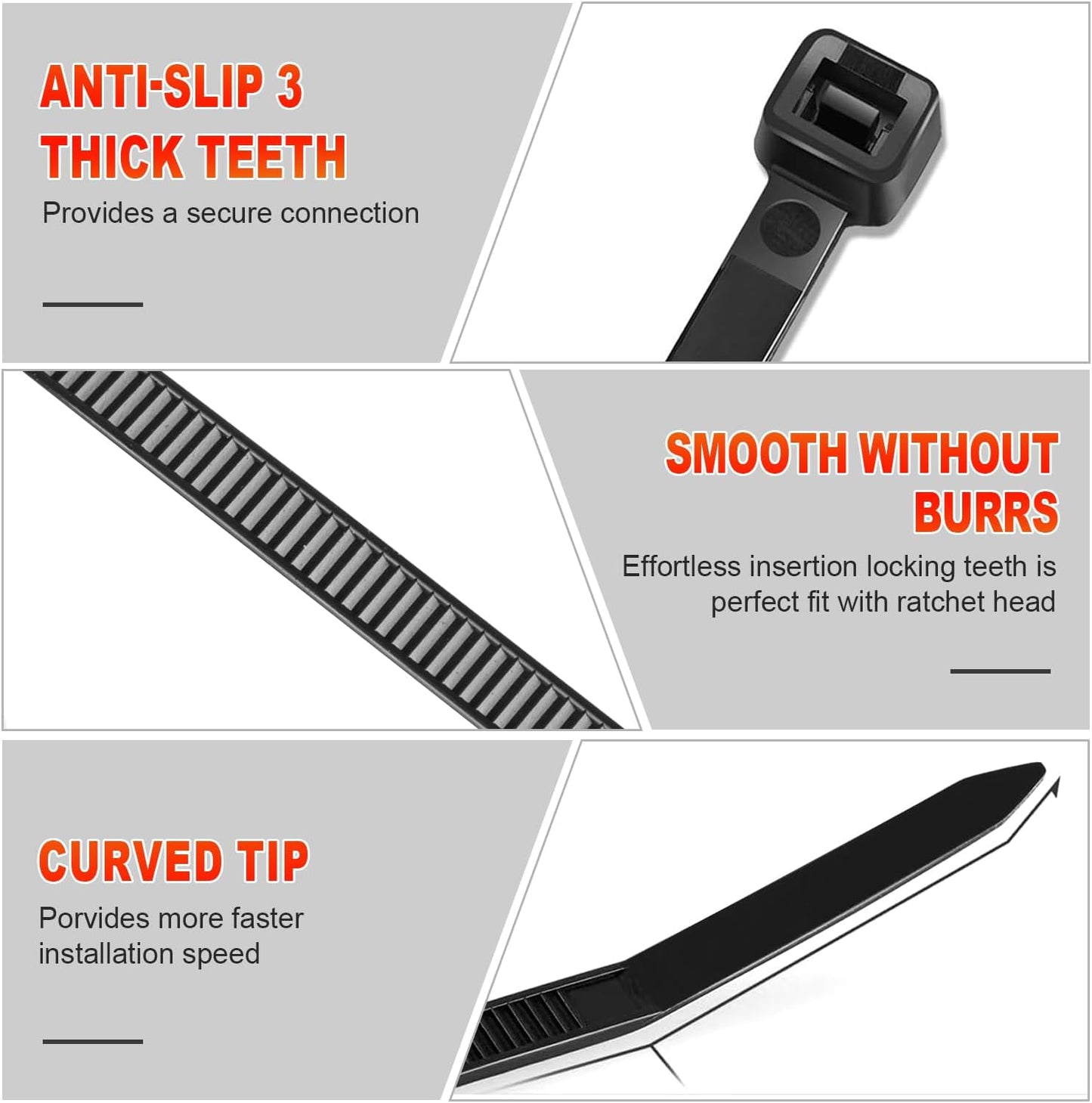 Zip Ties, RAZCC 1200pcs Black Cable Zip Ties 14 Inch, Heavy Duty Plastic Wire Ties with 50lb Tensile Strength, Self-Locking Black Nylon Tie Wraps for Indoor and Outdoor