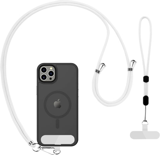 CACOE Phone Lanyard 2 Pcs-1 Pcs Adjustable Neck Strap, 1 Pcs Wrist Strap, 2 Pads, Universal Crossbody Multifuctional Cell Phone Lanyards Compatible with Most Smartphones(White)