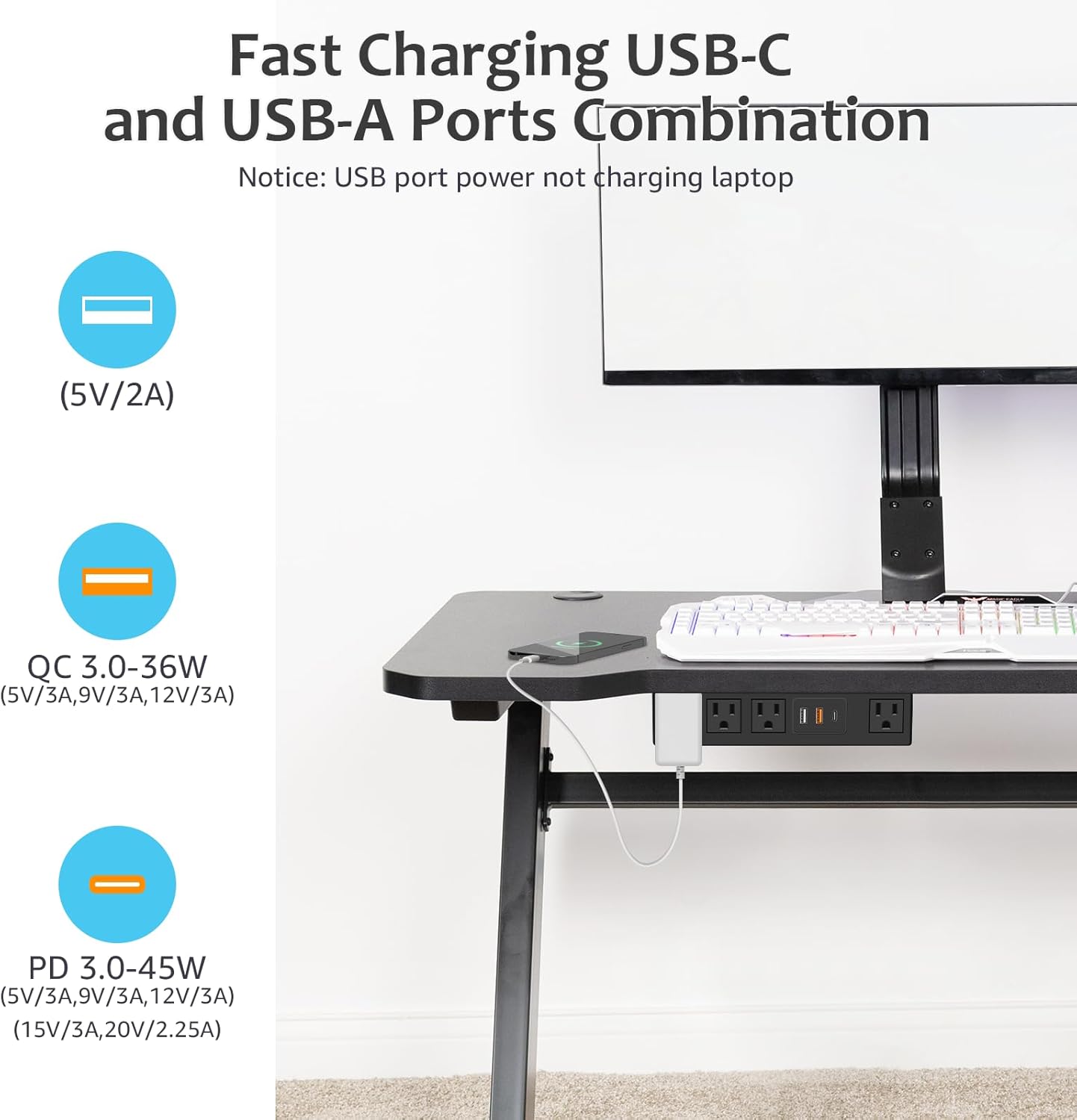 HHSOET 45W Under Desk Power Strip with 3M Adhesive, Removable Under Desktop Mount Plug with Fast Charging USB C and USB A Ports, 4 Outlet Under Table Surge Protector 1200J, 6FT Extension Cord. (Black)
