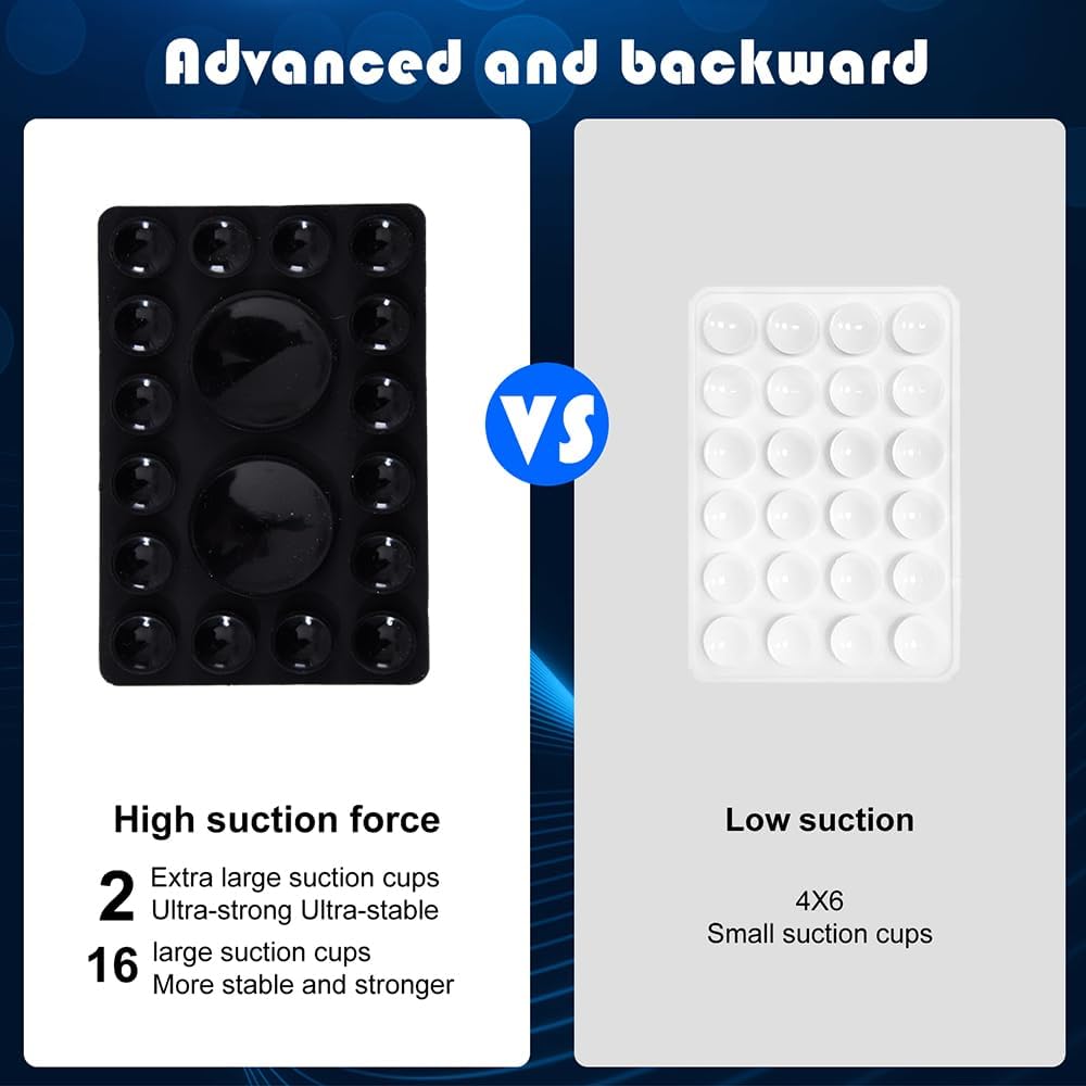 ZYCCER Double Sided Silicone Suction Phone Holder Mount,Compatible with iPhone and Android Cases Hands-Free Mirror Shower Phone Mount Strong Grip Holder (Black, Single Sided 1PCS)