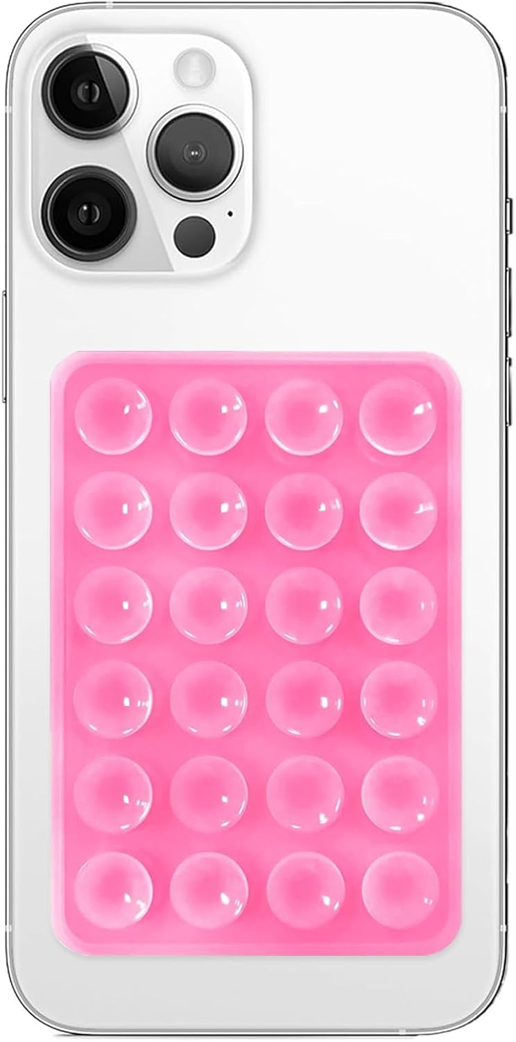 Silicone Suction Phone Case Mount, Non Slip Sticky Phone Grip for Cellphone, Silicon Adhesive Suction Cup Phone Mount, Strong Grip Holder for Selfies and Videos (Pink)