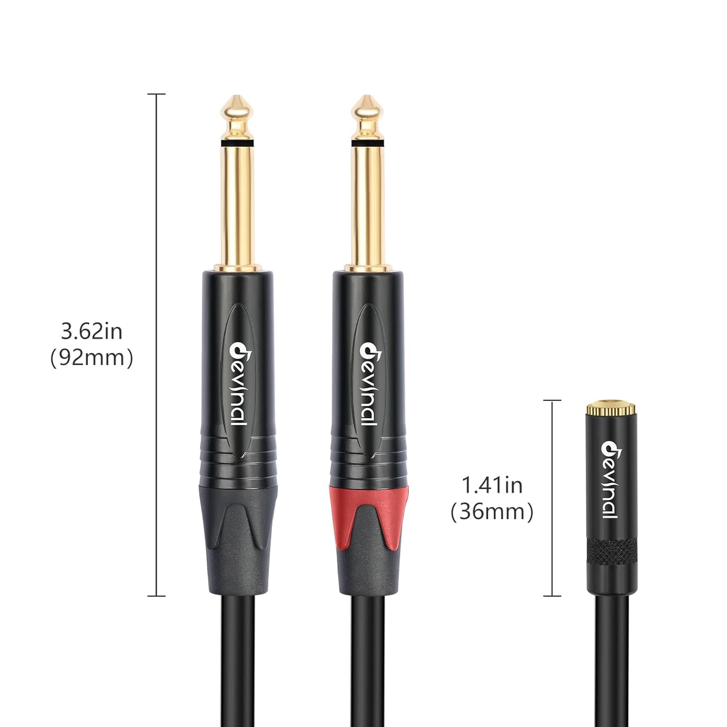 Devinal 3.5mm to Dual 1/4 Y Splitter Cable, 1/8" Female TRS to Dual 6.35mm TS Male Adapter, Female Mini Jack Stereo to 2 Quarter inch Mono Converter 1 feet