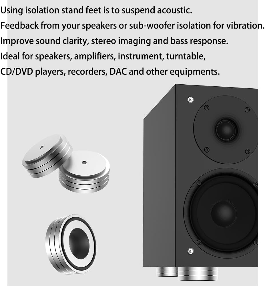Viborg HiFi Speaker Spikes Stand Feet, 58 * 22MM, 4X Isolation Feet Pad Speaker Isolator Shock Absorber with Rubber Ring and Mounting Screws(M4*0.7) for AMP Turntable DAC Recorder