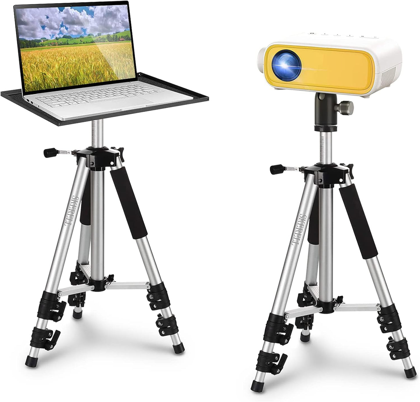 SKERELL Projector Stand Tripod Adjustable: Universal Laptop Standing Height from 17" to 48" with Tray Ball Head Carry Bag for Computer Camera