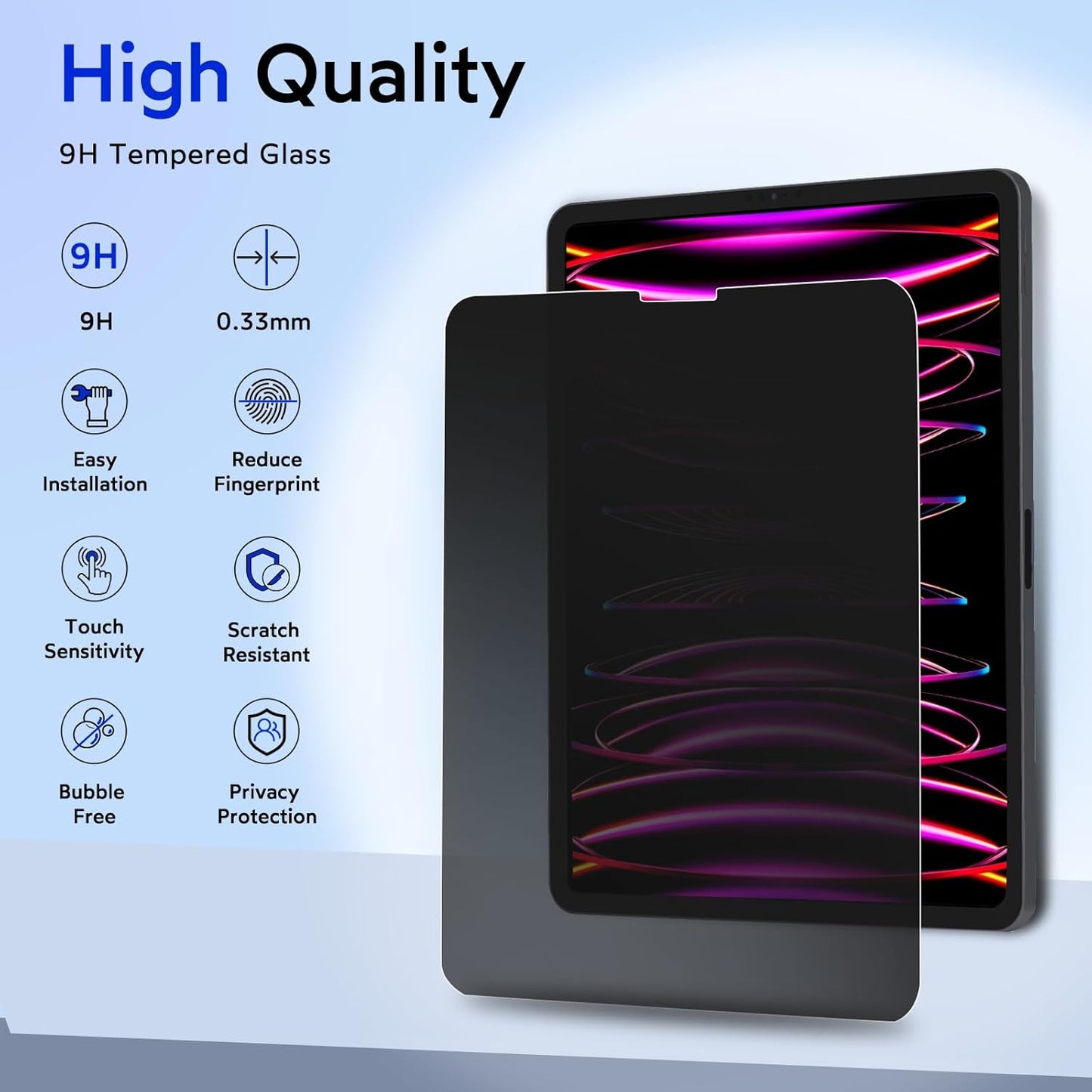 MOBDIK Privacy Screen Protector Compatible with iPad Pro 11 Inch (2022&2021&2020&2018) & iPad Air 5th / 4th Generation (2022&2020), Anti Spy, 9H Tempered Glass, EZ Kit 1 Pack