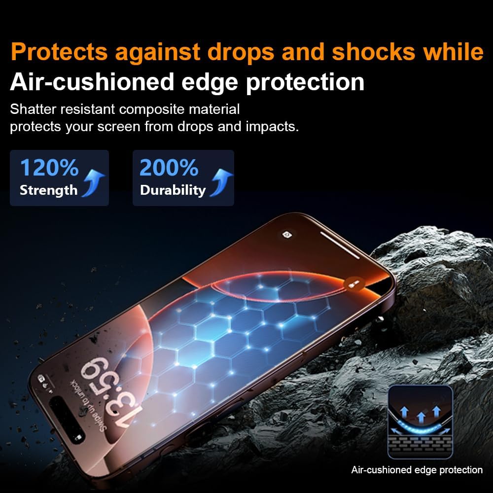 OneFish Screen Protector Glass for iPhone 14 Pro Max/ 15 Plus, 9H Glass Scratch Resistant, Dynamic Island Compatible, HD Clarity Tempered Film with Installation Frame, Easy Installation, 2Pack.