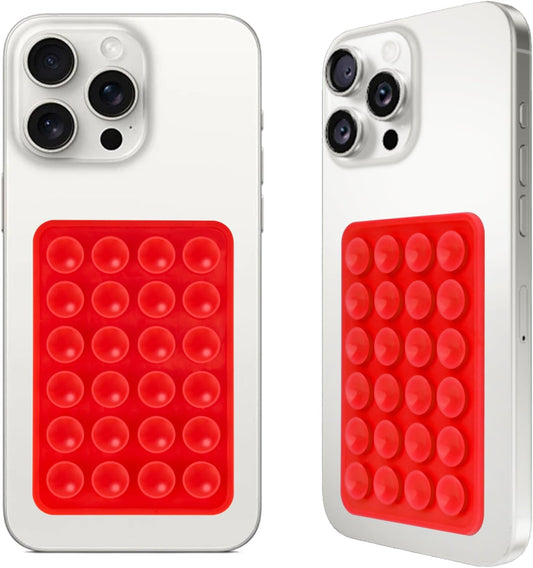 2PCS Silicone Suction Phone Case Mount,Non Slip Suction Cup, Hands-Free Phone Accessories Holder for Selfies and Videos,Silicone Adhesive Stand Sticky for Cell Phone Bright Red