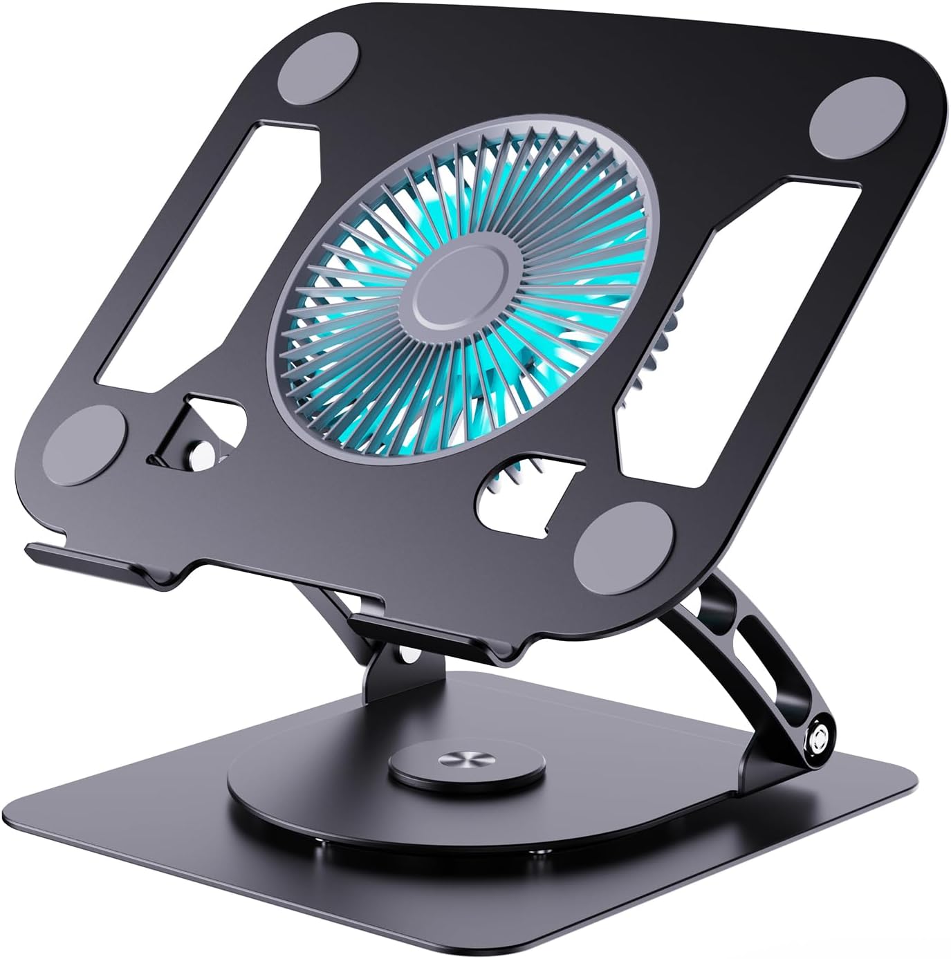 SHUWEI Laptop Cooling Stand with 3 Speed Fan, Adjustable Height & Angle, 360 Rotation Base, Carbon Steel Framework, Ultra-Quiet & Super Sturdy for up to 16”Laptop - Black