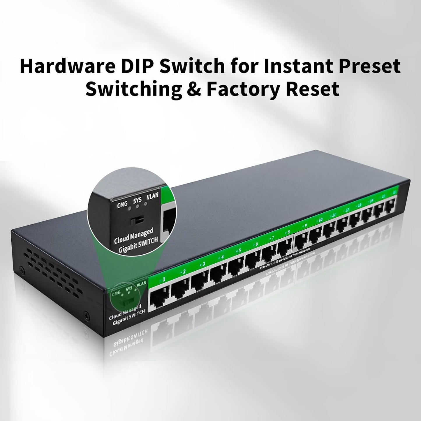 STEAMEMO 16-Port Gigabit Ethernet Switch | Smart Managed with VLAN & QoS | Plug & Play Desktop/Wall Mount Network Switch | Metal Enterprise Switch(Includes Power Adapter)