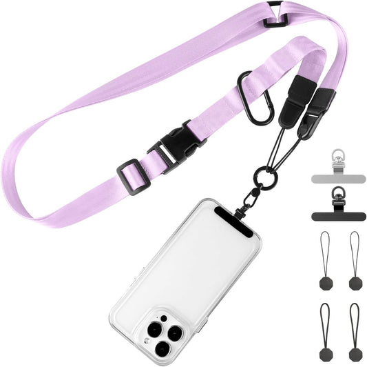 Adjustable Crossbody Phone Lanyard, Universal Phone Wrist Strap and Phone Neck Strap with Tether Tab, Phone Lanyard with Quick Release, Suitable for iPhone and Most Smartphones, Light Purple