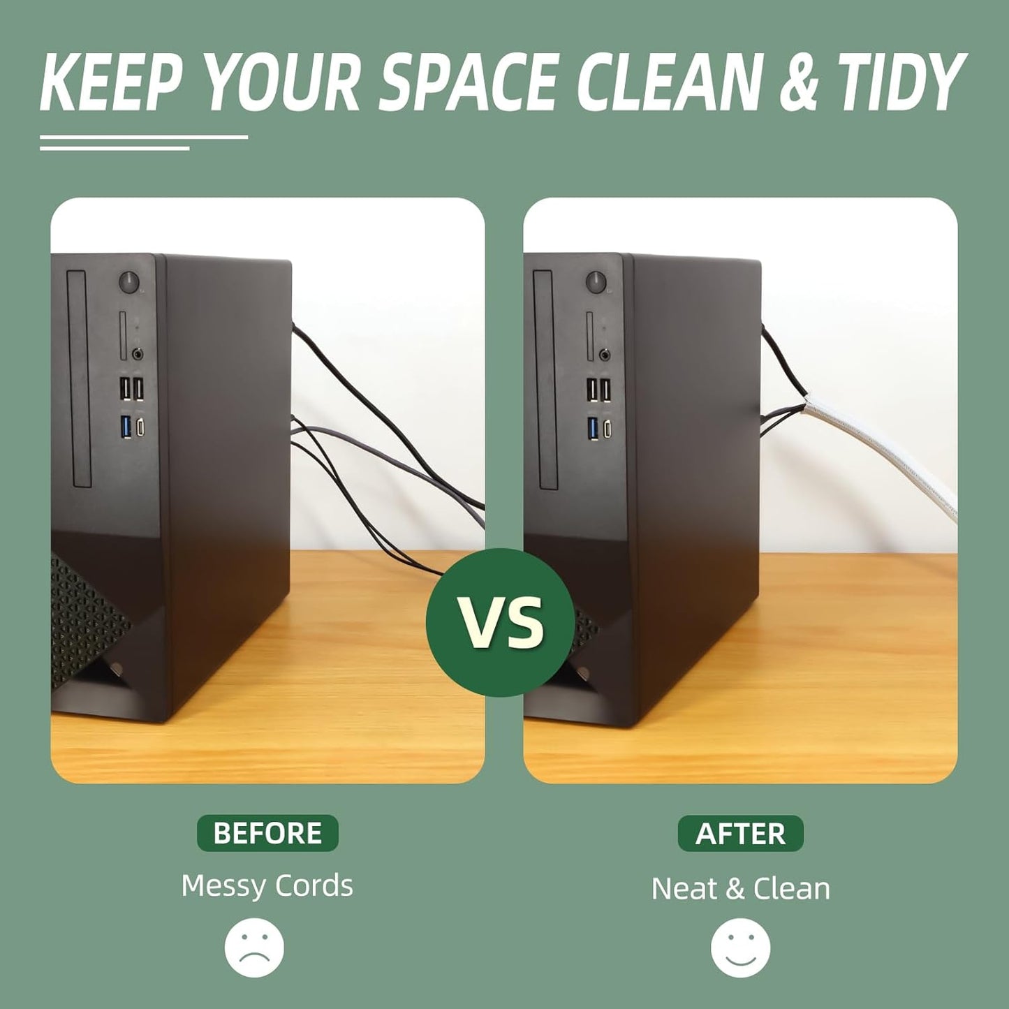 Split Wire Loom Tubing, Cable Protector Sleeve, Braided Cable Management for TV/Computer/Home Theater/Engine Bay, Cord Protectors from Pets No Chew (White, 3/8"-10ft)