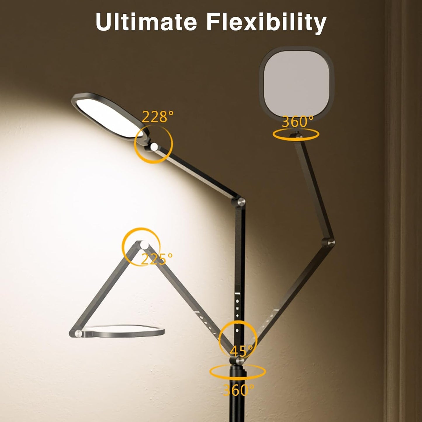 Ring Light with Stand, 15W Dimmable Zoom Lighting for Computer, Home Office, Reading, Video Calls, 66 Inches Floor Lamp with Flexible Swing Arm, AC Plug, Remote, Memory & Timer CRI >95