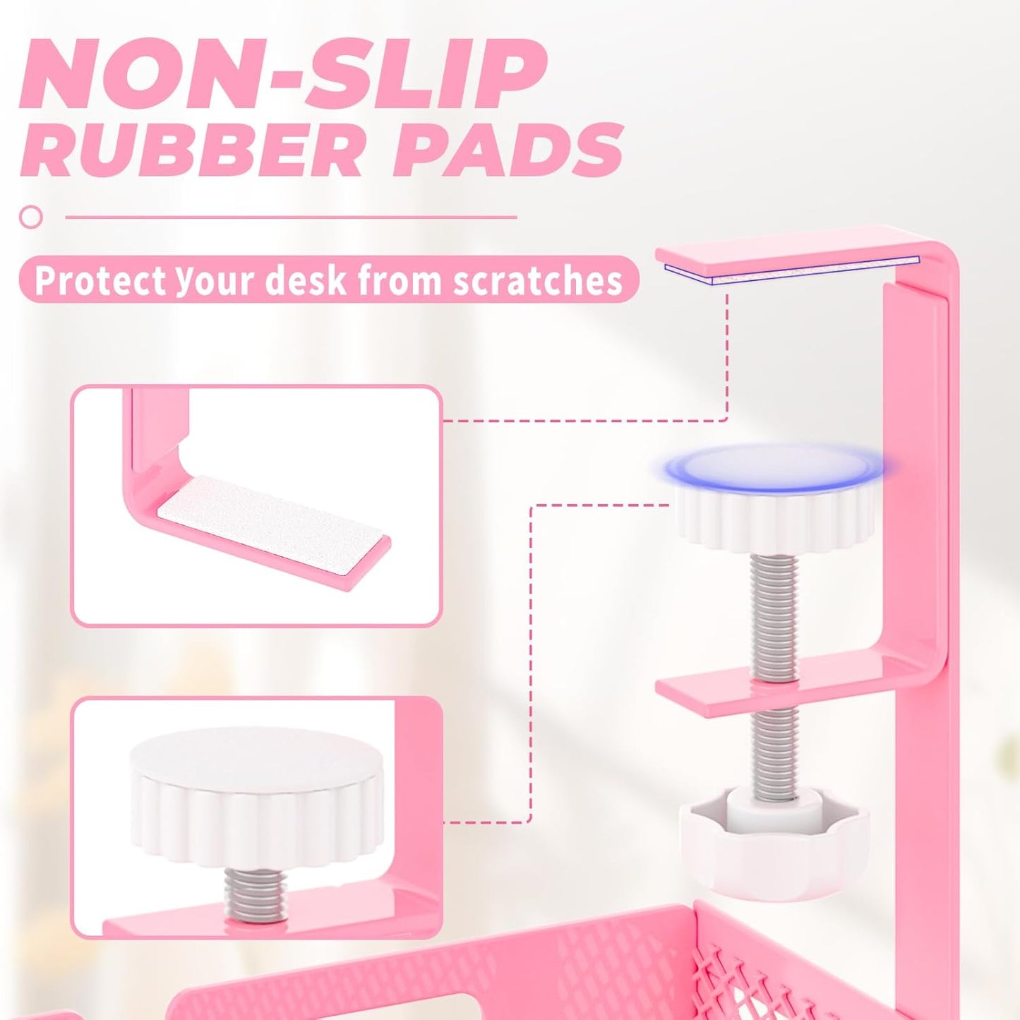 Under Desk Cable Management Tray, 15.7'' No Drill Steel Desk Cable Organizers, Wire Management Tray Cable Management Rack (2 Pack-Pink)