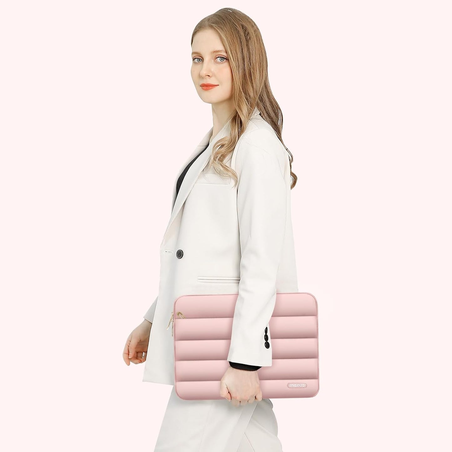 MOSISO 13.3 inch Laptop Case, 13-13.3 inch Puffy Laptop Sleeve Compatible with MacBook Air 13 13.6 M4 M3 M2 M1/Pro 13/Pro 14, HP Dell ASUS Lenovo,Polyester Horizontal Bag with Small Case, Pink