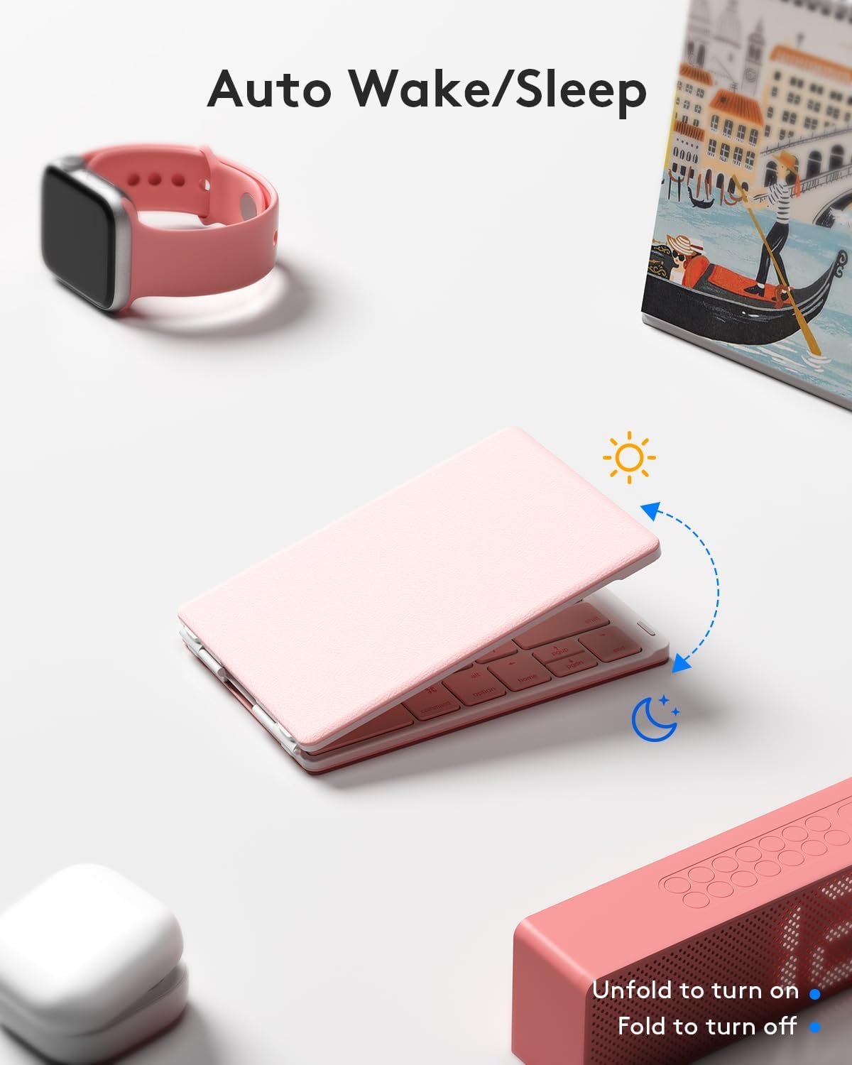 Samsers Bluetooth Foldable Keyboard - Wireless Portable Folding Keyboard, Full-Size Ultra-Slim Rechargeable Connect Up to 3 Devices for iOS, Android, Windows Phone, Tablet, Laptop - Pink