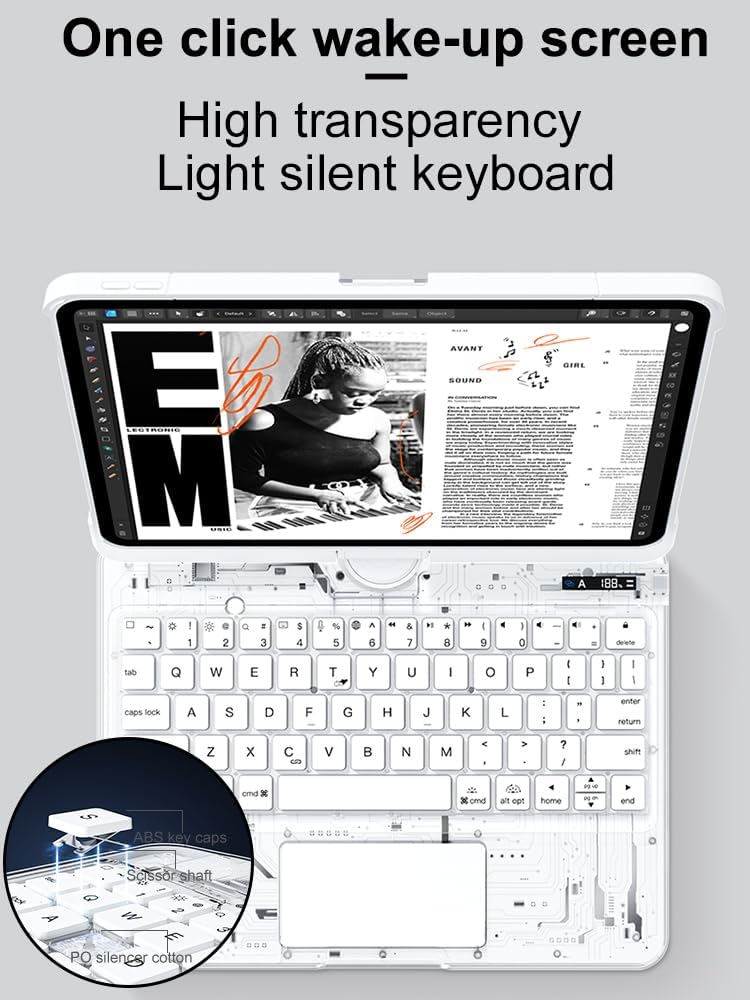 KARTICE Transparent 360 Keyboard Case with Wireless Keyboard for iPad Pro 13 2024 13 inch, Multi-Touch Trackpad, 7 Color Backlight, 360° Rotating Stand with Pencil Holder for iPad Pro 13