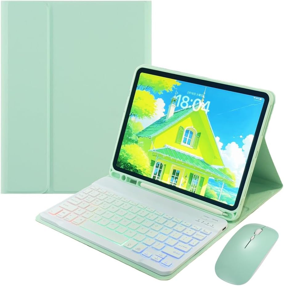 for iPad 11th (A16,2025) 11-inch, iPad 10th Gen 10.9 Inch 2022 Keyboard Case with Mouse and Rainbow Backlit Magnetic Detachable Bluetooth Keyboard Cover,Mint Green