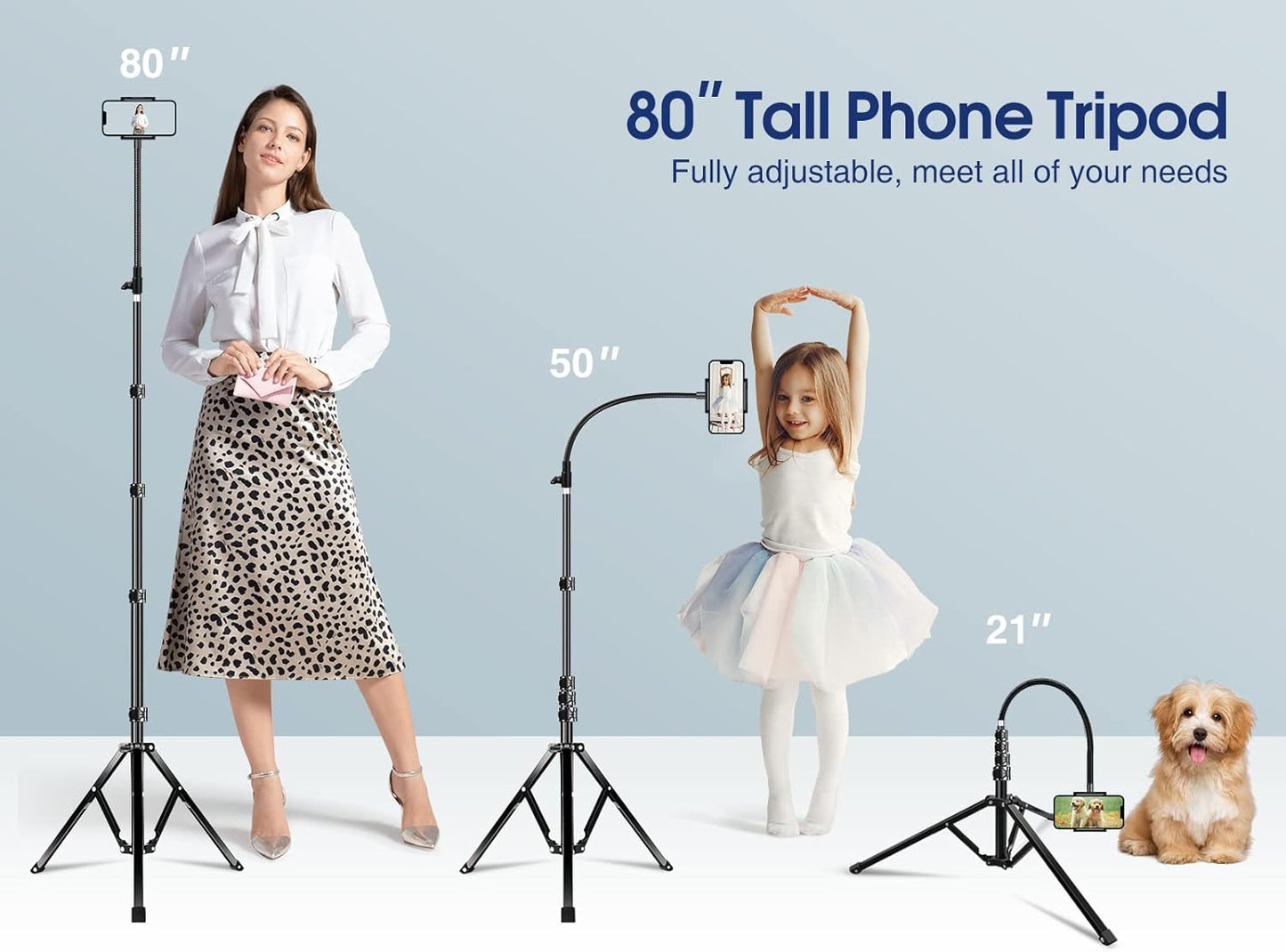 Elitehood 6.7 Feet Tall Phone Tripod, Heavy Duty Metal iPhone Tripod Stand with Remote, 17" Gooseneck Overhead Tripod for iPhone 15 14 13 Pro Max / 13 Pro / 13 12 11, Android Cell Phone Black