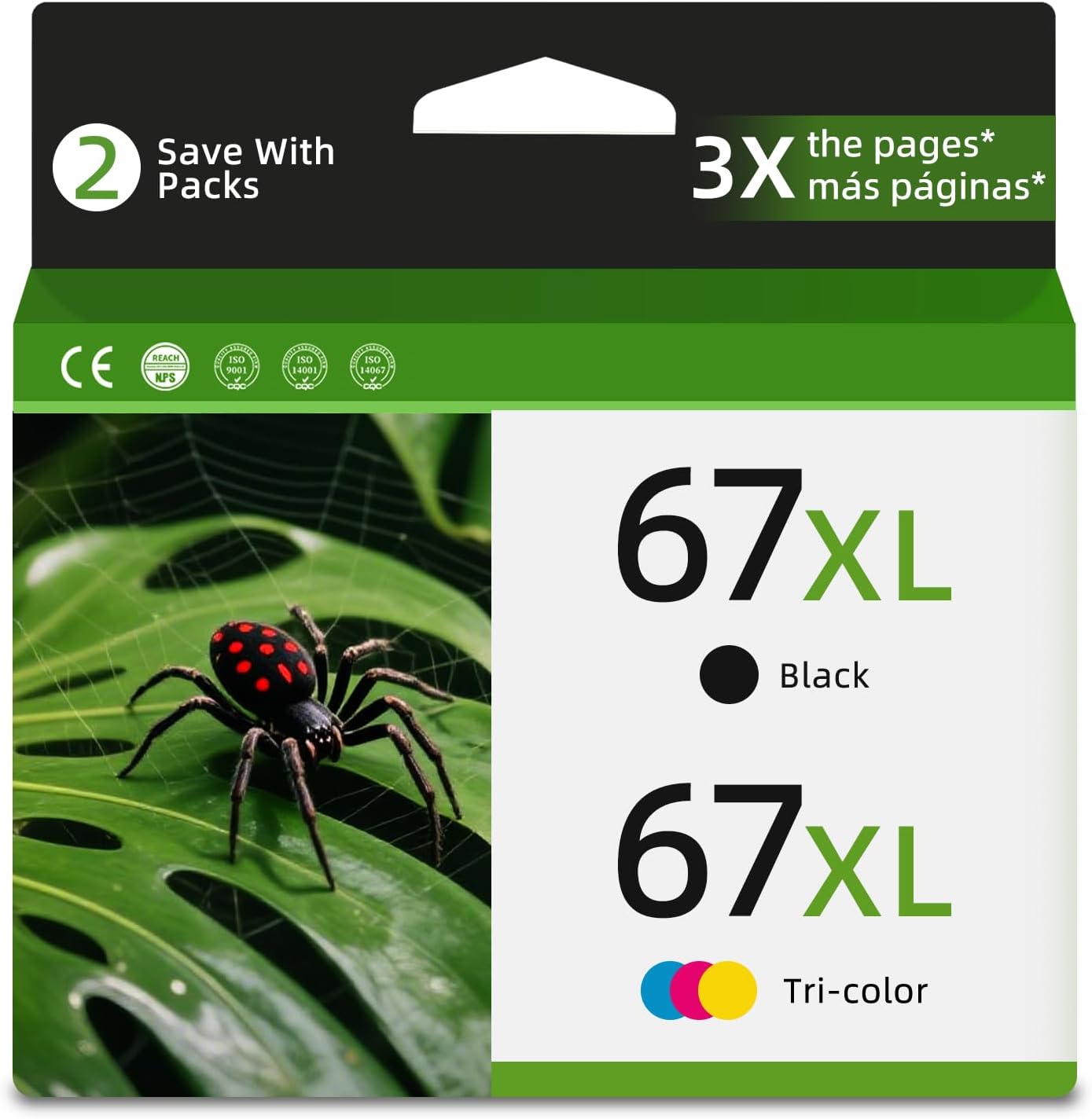 67XL Ink Cartridges for HP 67 XL Black Color Combo Replacement for HP67 HP67XL 2852e 2855e 4200 2827e 2734e 2700 4100 4155e 2755e 2700e 2752e 6400 4100e 6458 6455e 6458e 6065e 4152e 4158e 4152 6052e